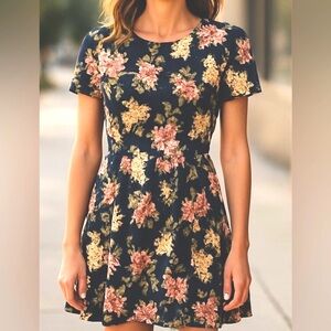 Vintage Willow Ridge Short Sleeve Navy Floral Dress Size 16